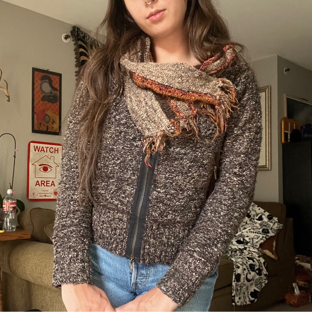Anthropologie Curio Zip Short Sweater Jacket with built in Scarf